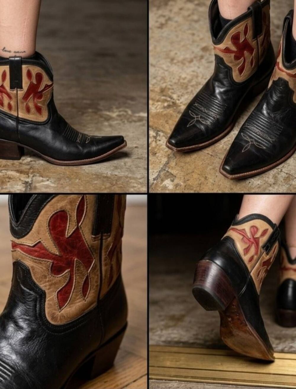 Charlie 1 Horse Pointed Toe Cutout Boots Leather Western Boho Women's US 7.5B
